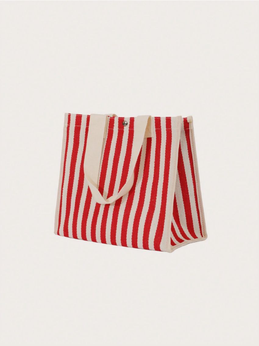 Striped Pattern Shopper Bag Canvas Double Handle