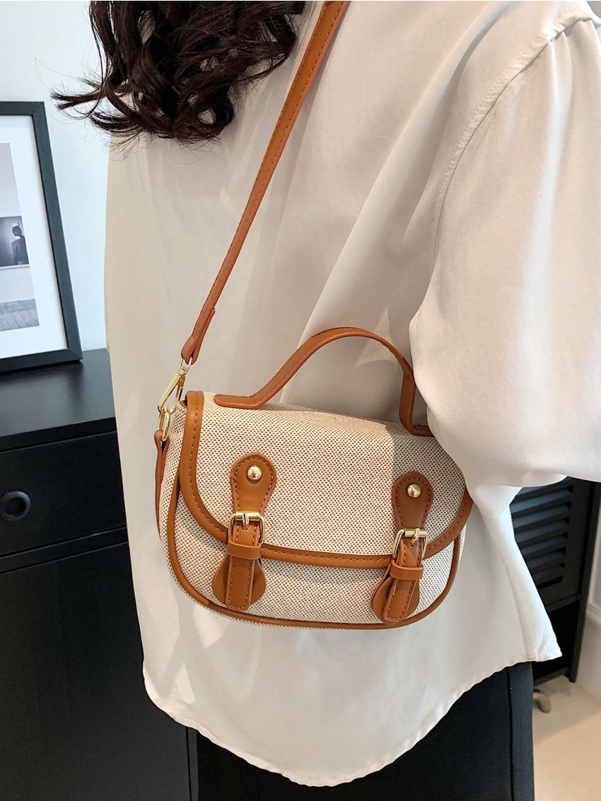 Small Saddle Bag Buckle Decor Top Handle