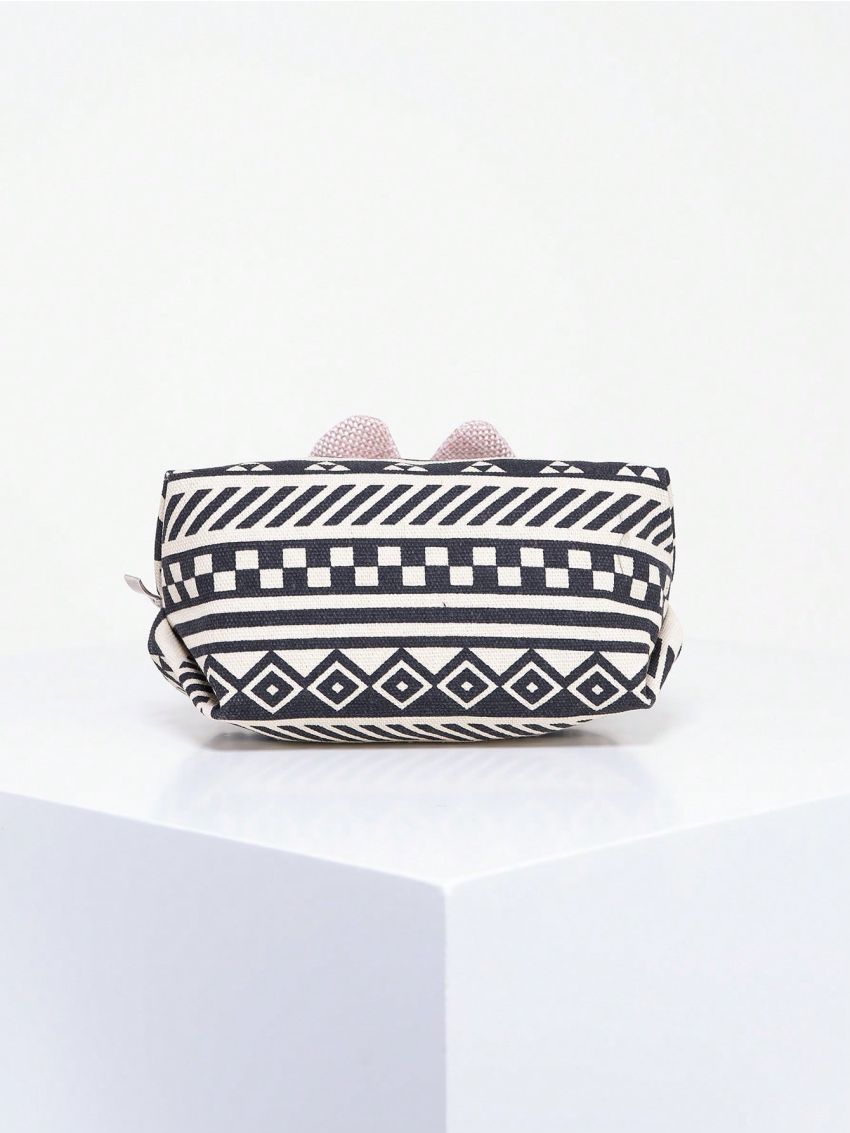 Mini Satchel Bag Geometric Print Bow Decor