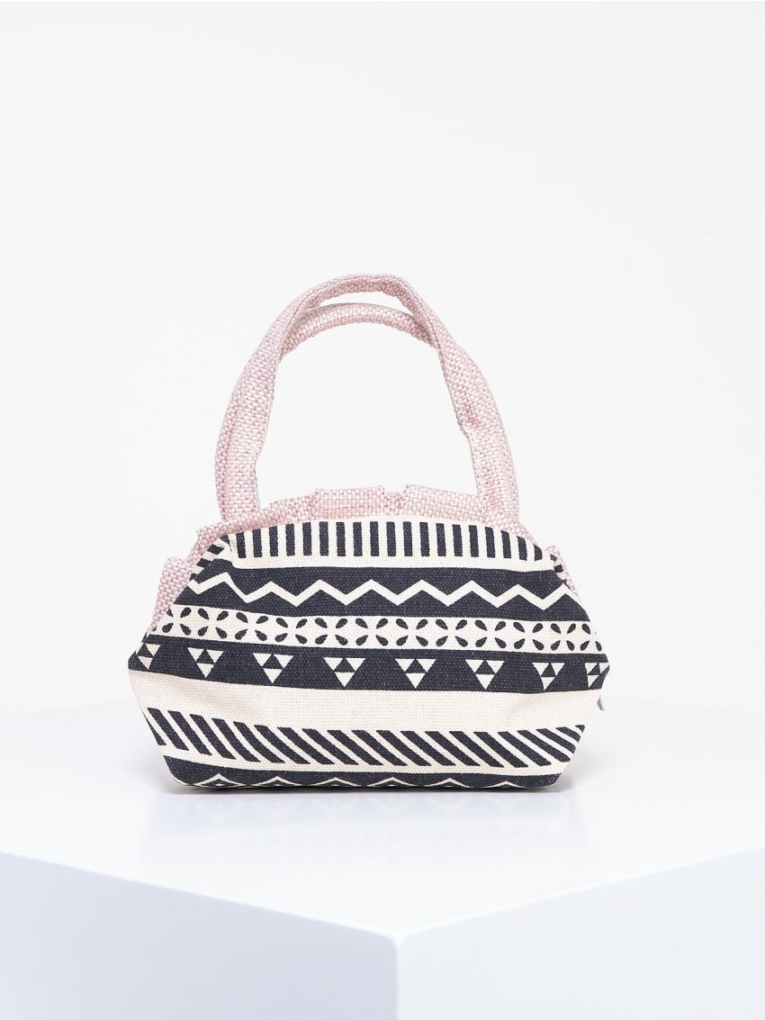 Mini Satchel Bag Geometric Print Bow Decor
