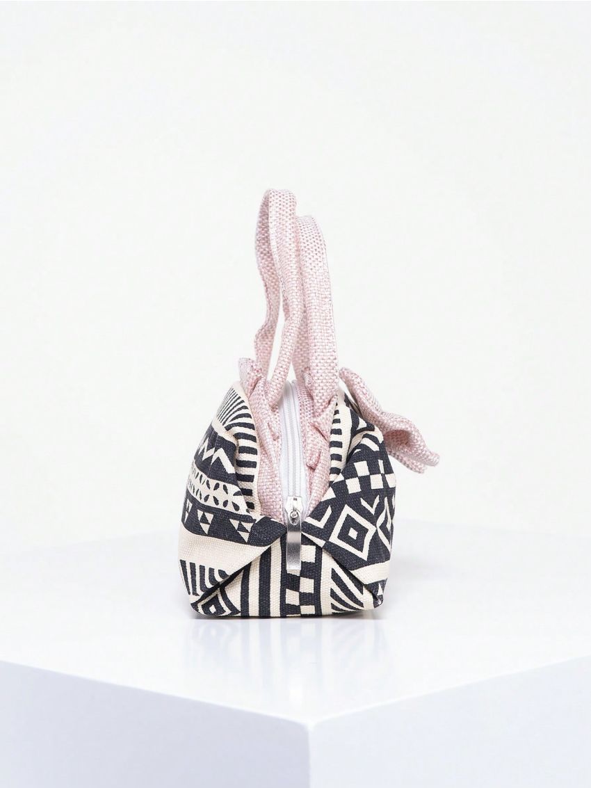 Mini Satchel Bag Geometric Print Bow Decor