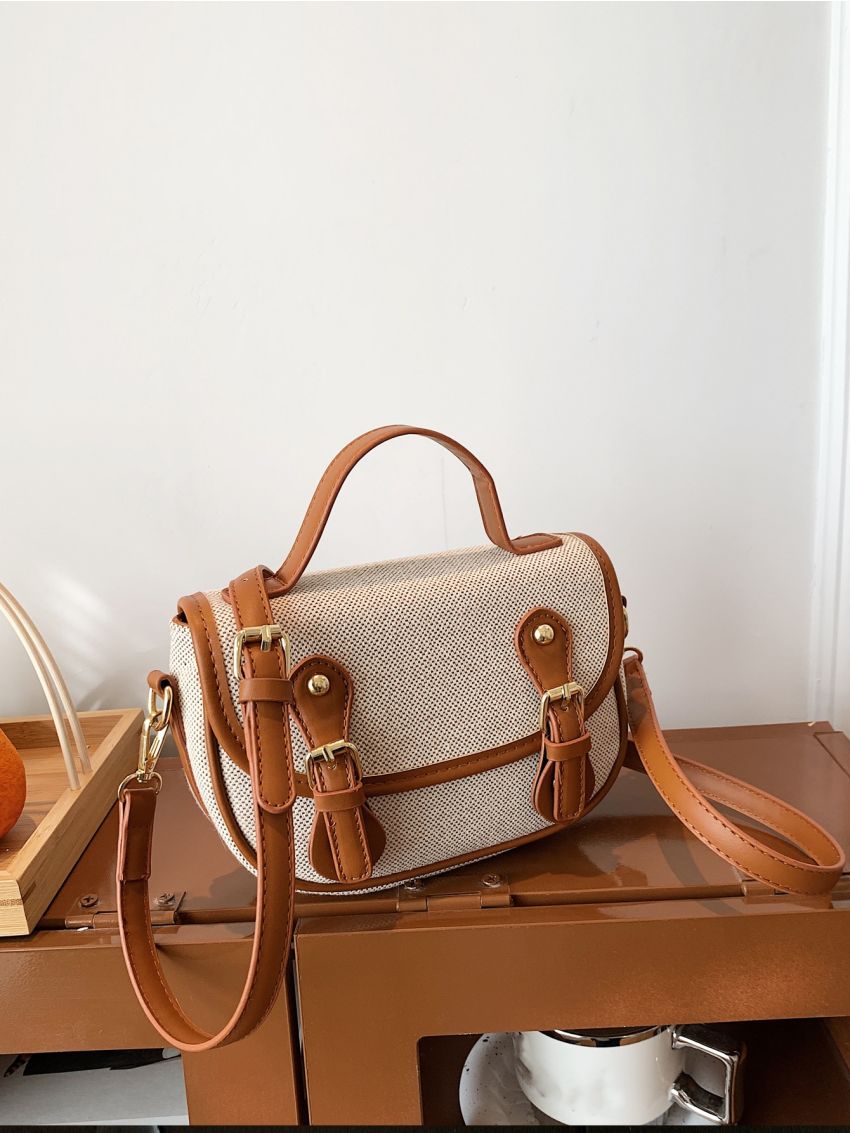 Small Saddle Bag Buckle Decor Top Handle