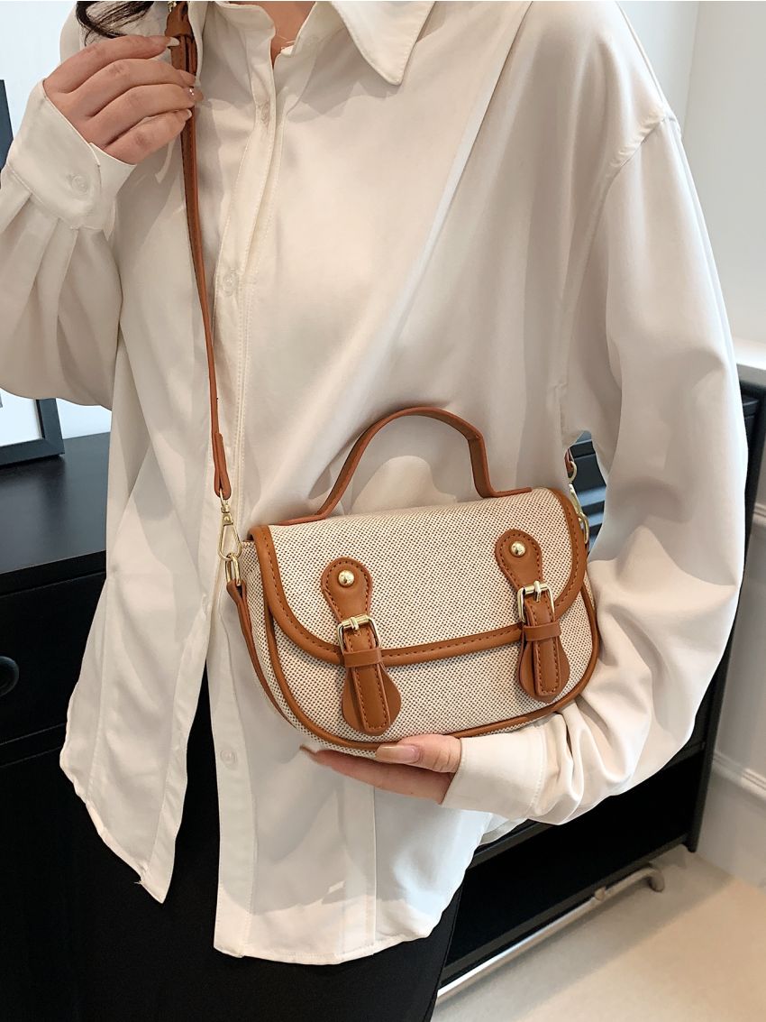 Small Saddle Bag Buckle Decor Top Handle