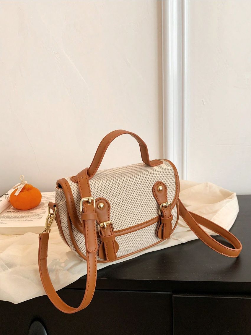 Small Saddle Bag Buckle Decor Top Handle