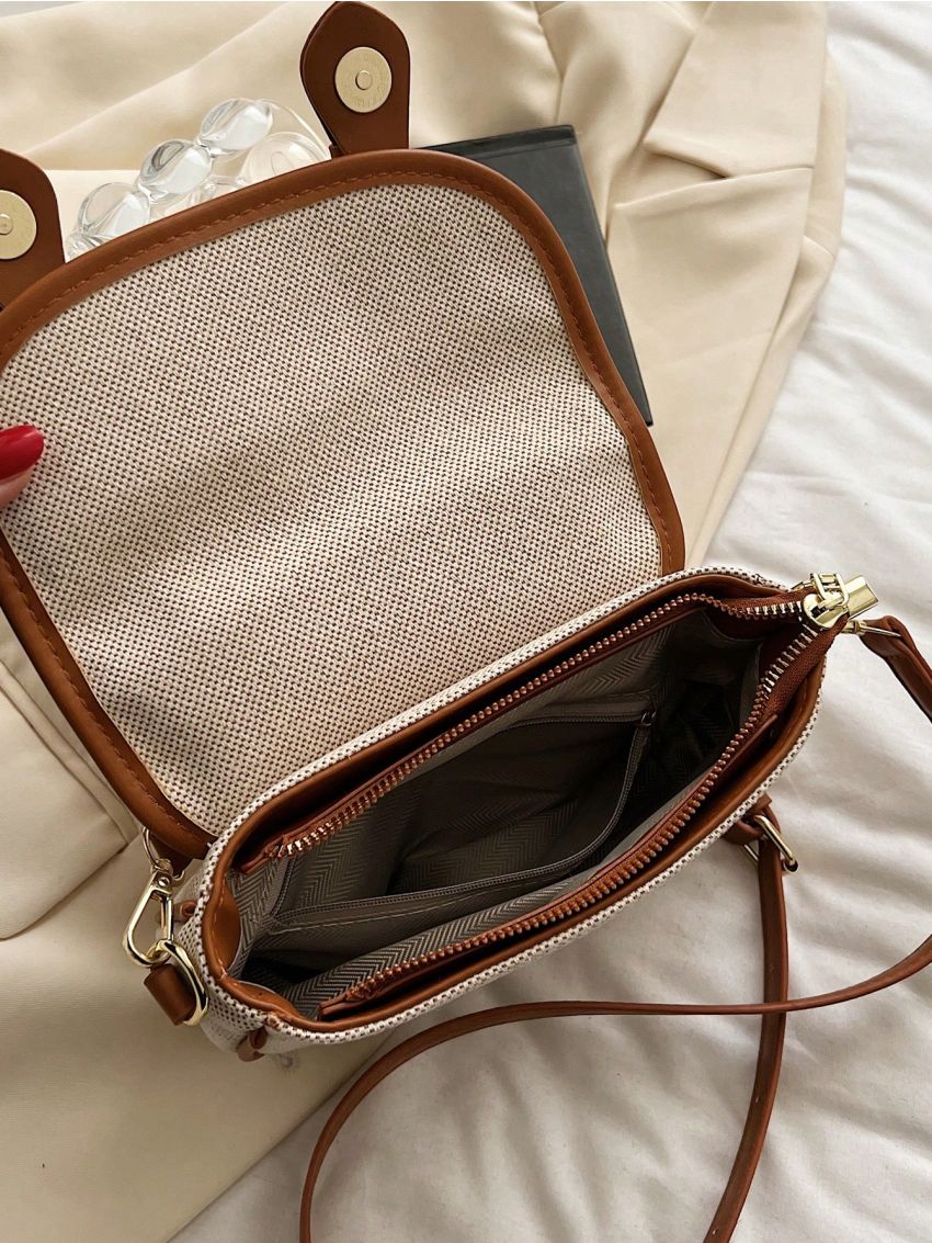 Small Saddle Bag Buckle Decor Top Handle