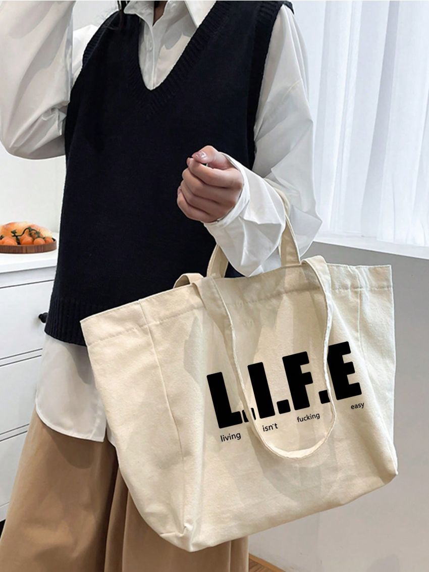 Small Shopper Bag Letter Print For Daily Outing