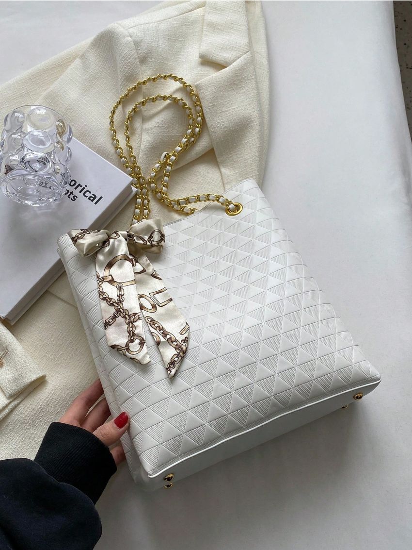 Medium Square Bag Chain Strap Twilly Scarf Decor