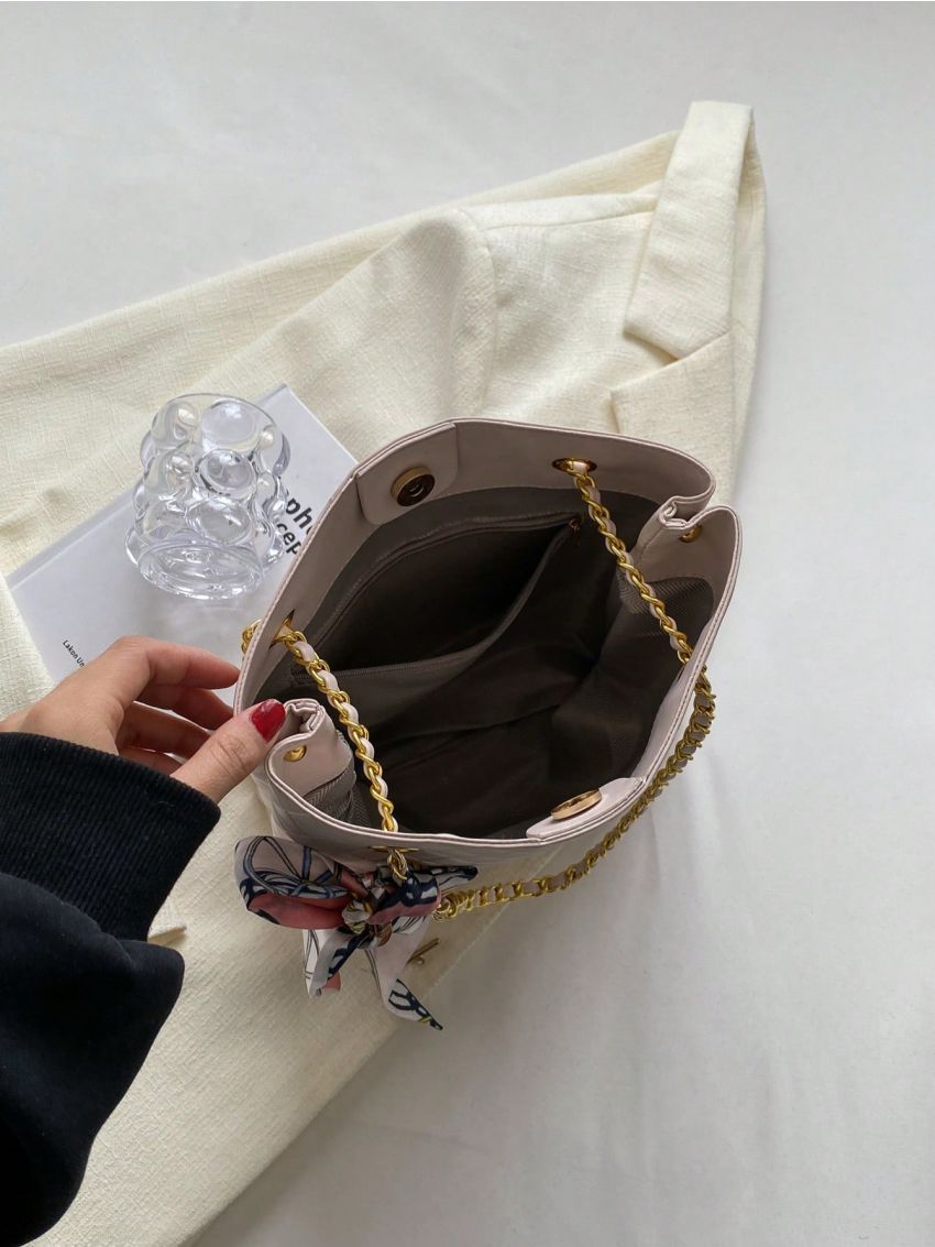 Medium Square Bag Chain Strap Twilly Scarf Decor