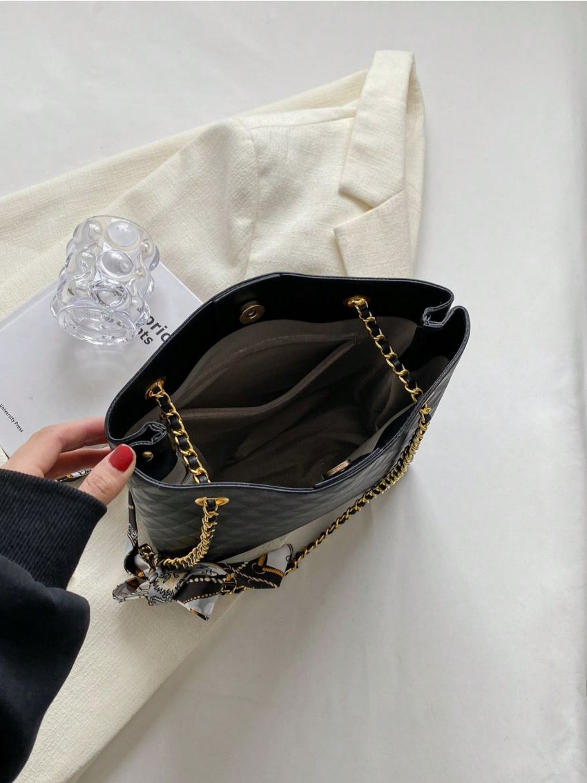 Medium Square Bag Chain Strap Twilly Scarf Decor