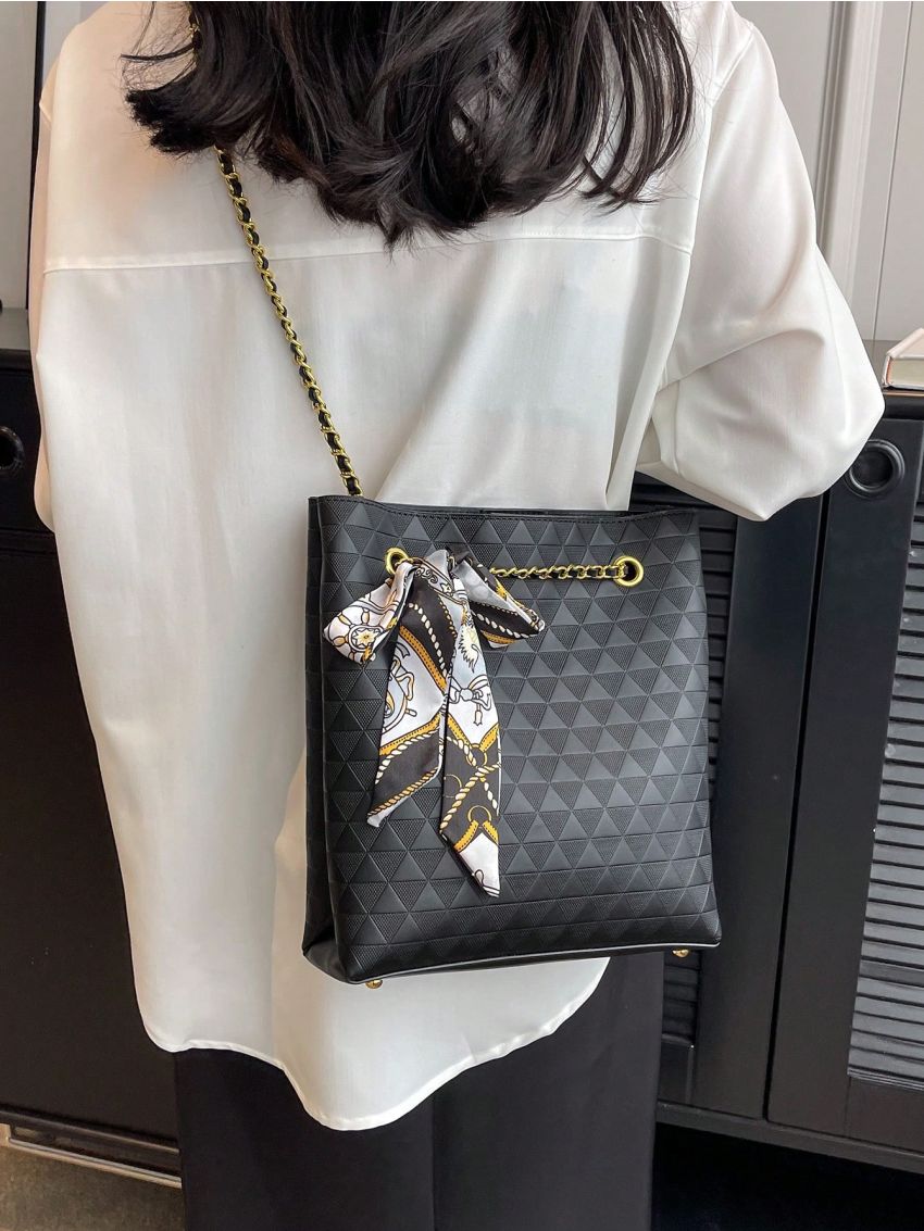 Medium Square Bag Chain Strap Twilly Scarf Decor