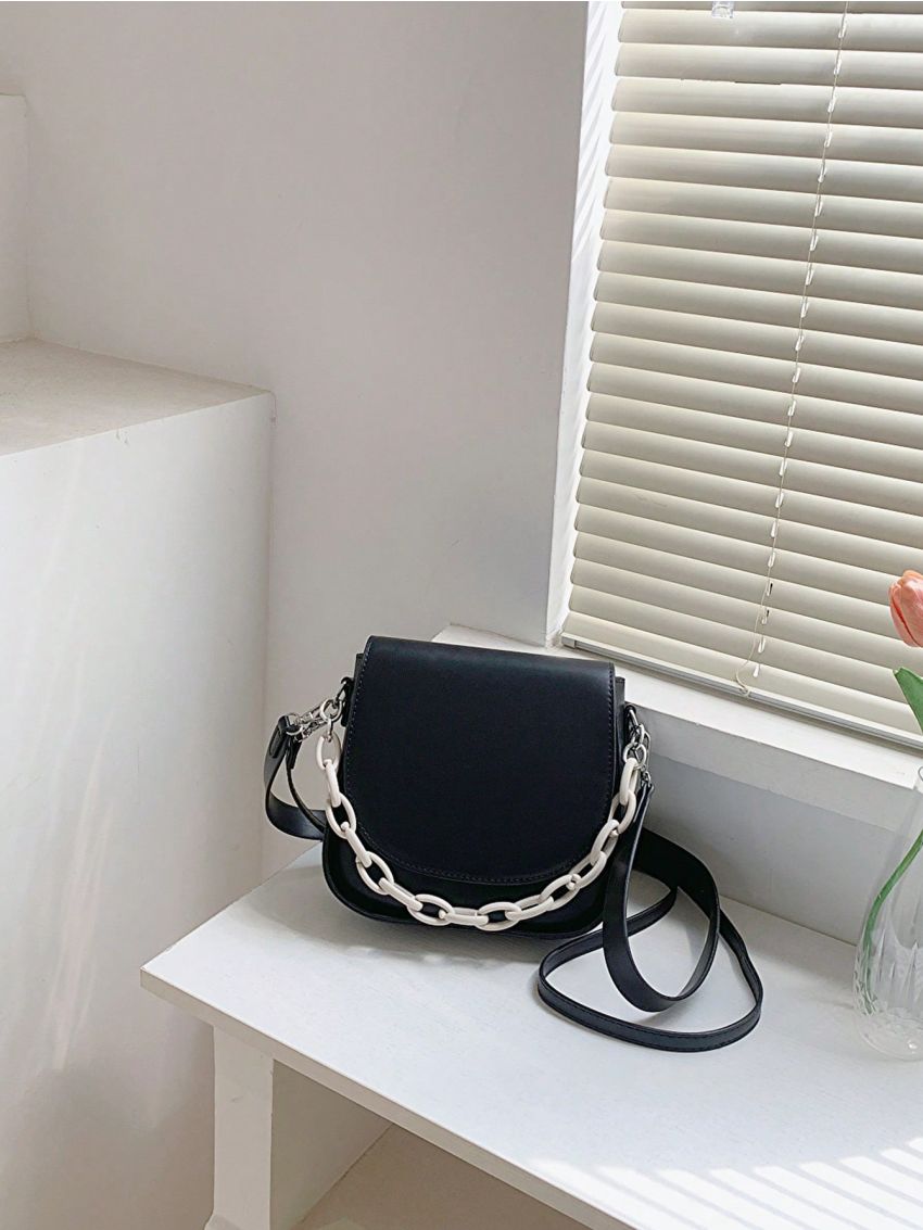 Small Shoulder Bag Solid Color Chain Decor