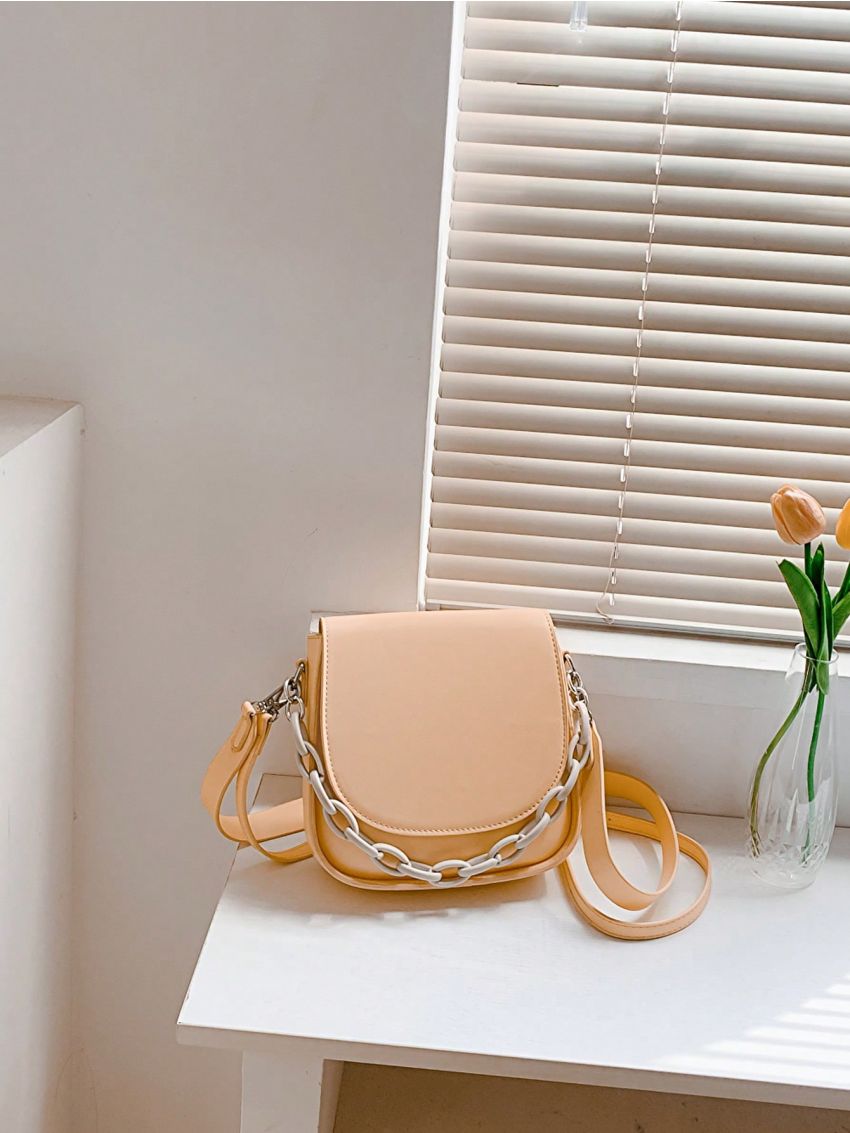 Small Shoulder Bag Solid Color Chain Decor