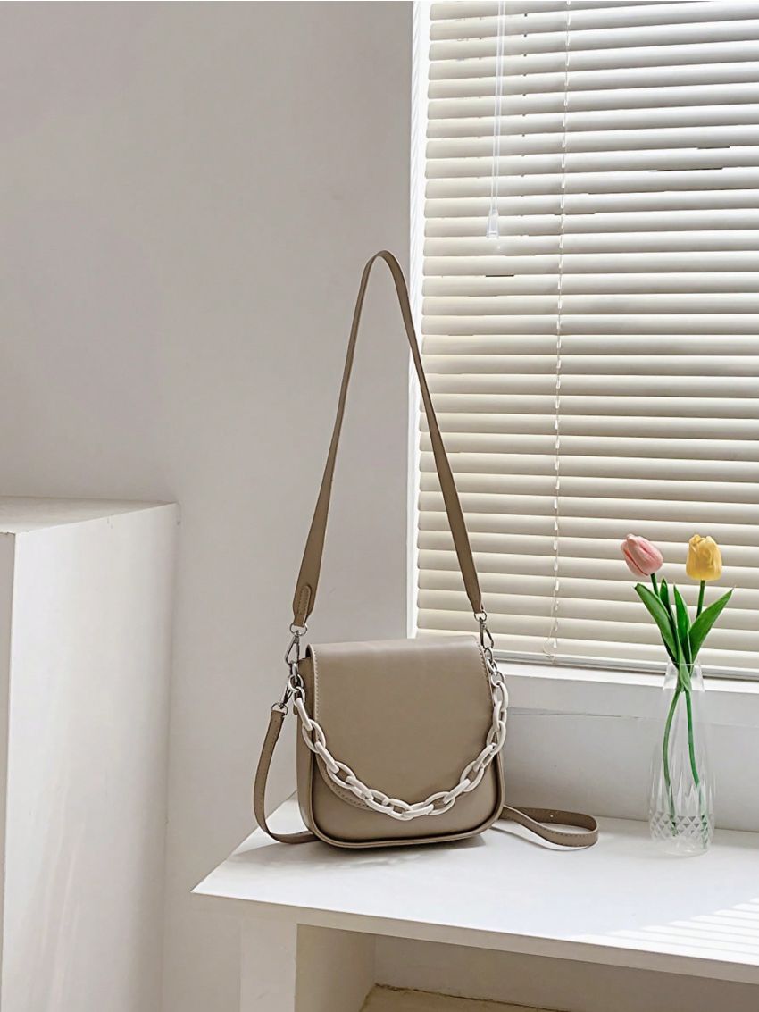 Small Shoulder Bag Solid Color Chain Decor