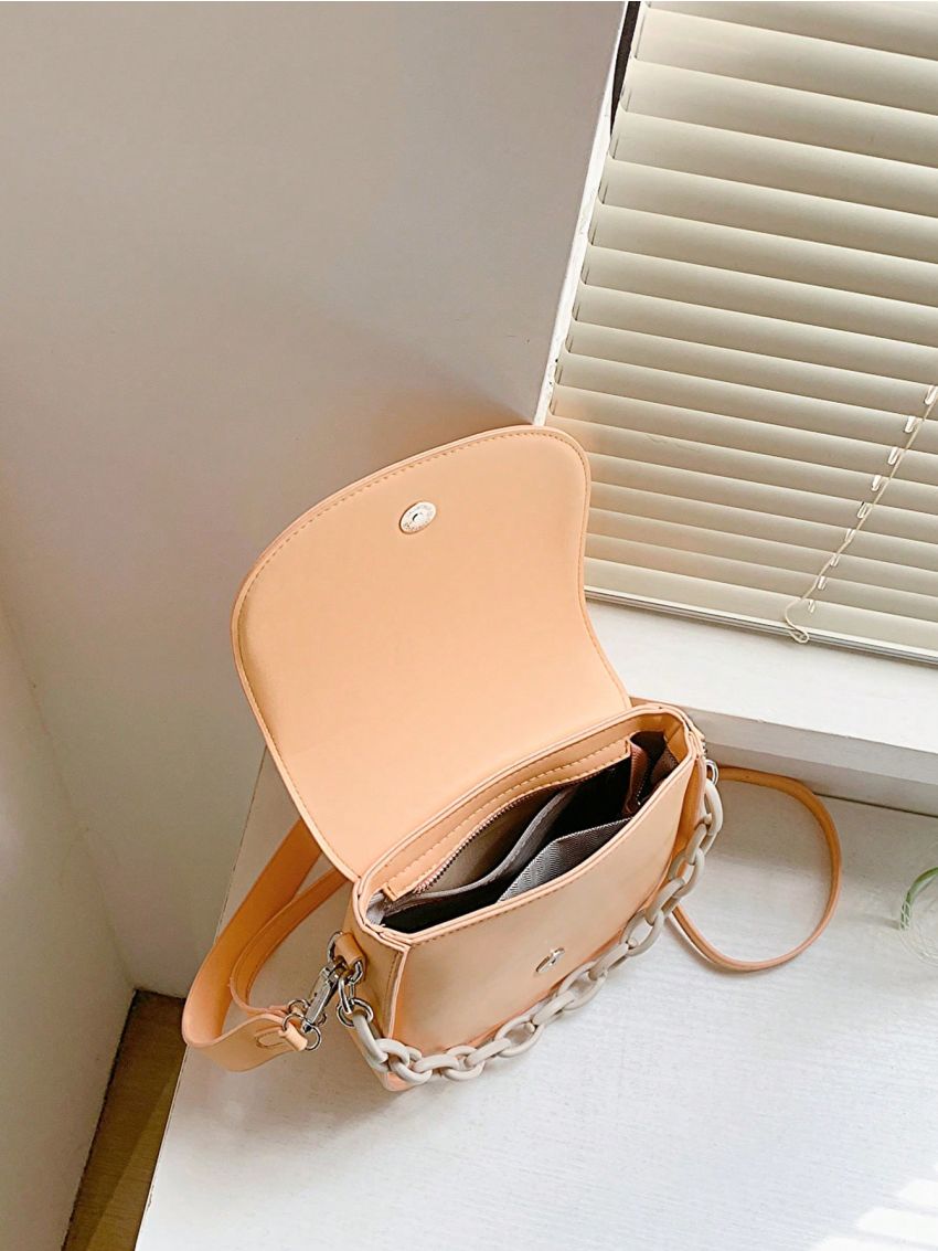 Small Shoulder Bag Solid Color Chain Decor