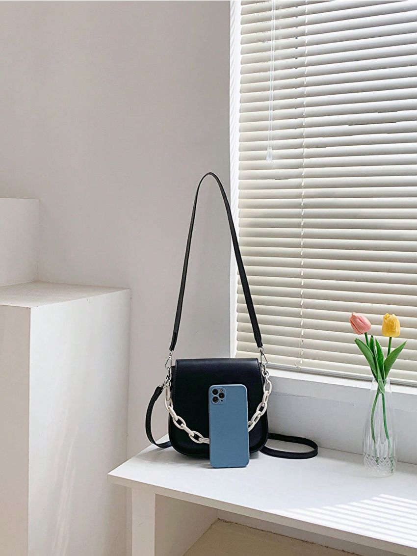 Small Shoulder Bag Solid Color Chain Decor