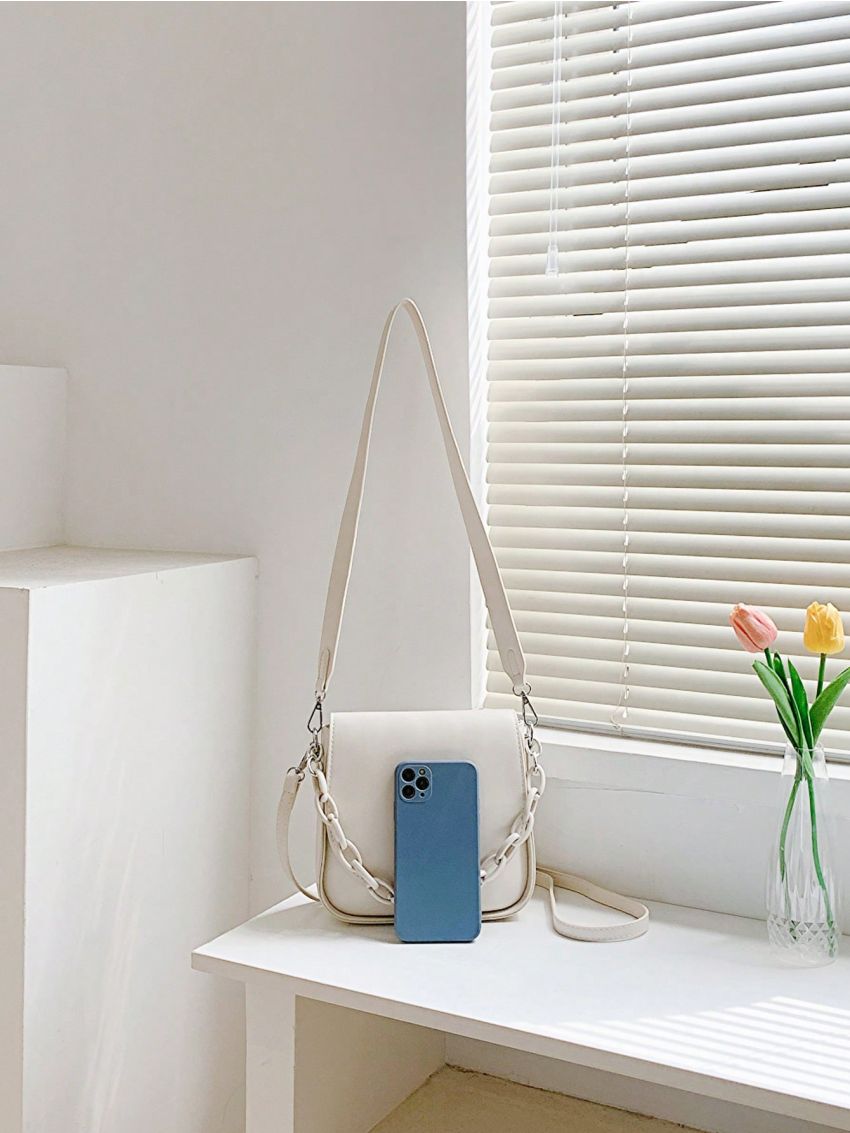 Small Square Bag Solid Color Chain Decor