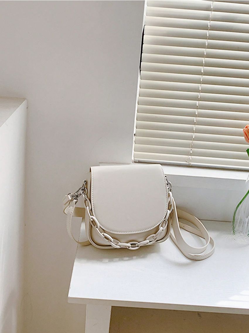 Small Square Bag Solid Color Chain Decor