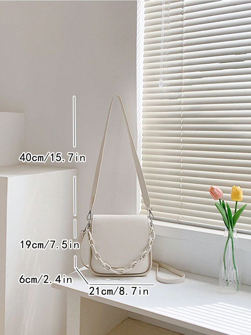 Small Square Bag Solid Color Chain Decor