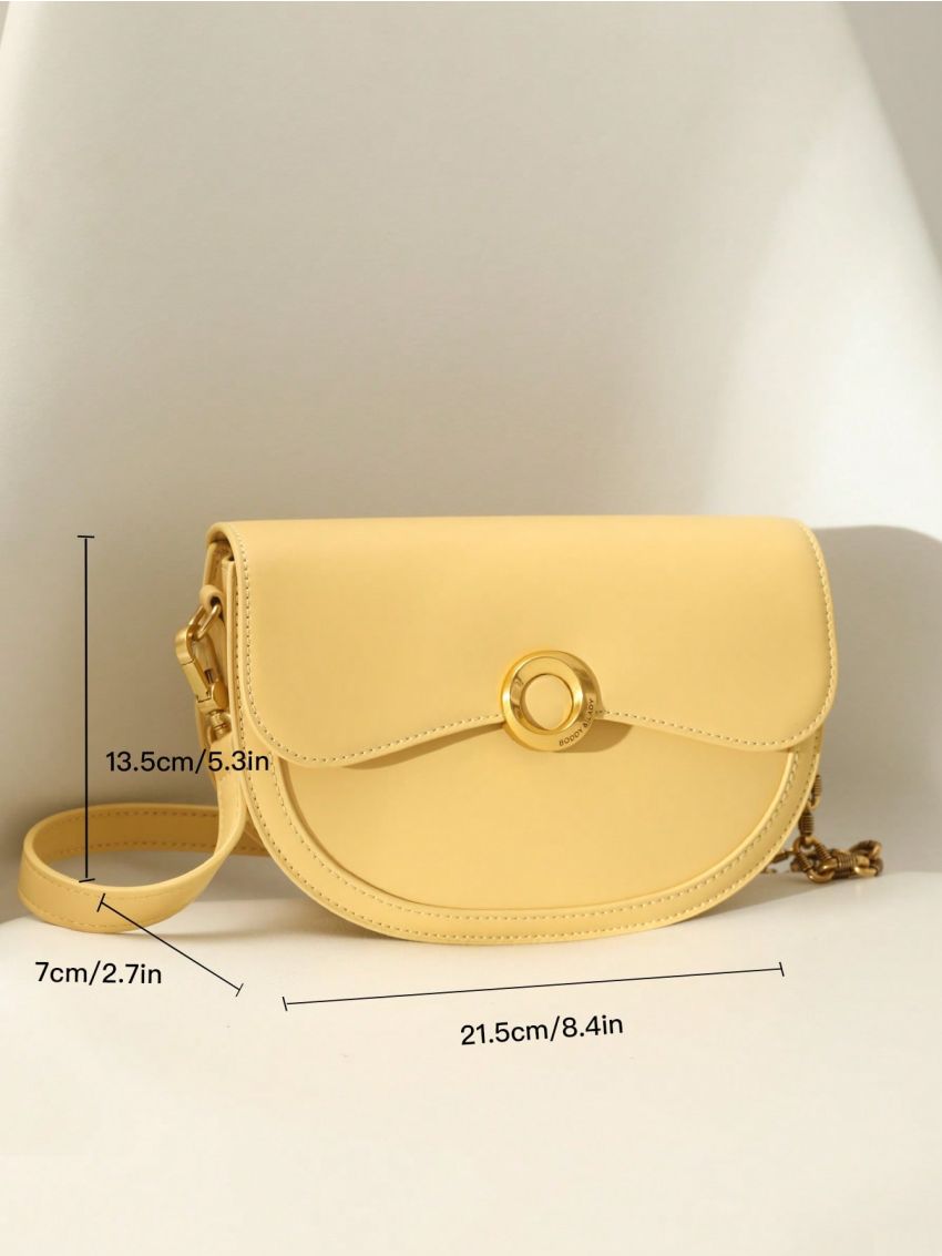 Small Saddle Bag Yellow Metal Decor Flap Chain Strap For Daily