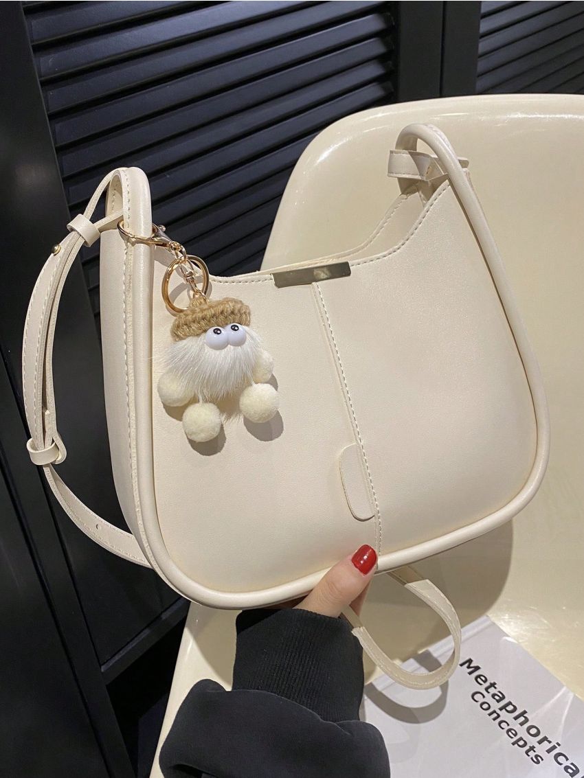 Small Hobo Bag Stitch Detail Metal Decor For Daily