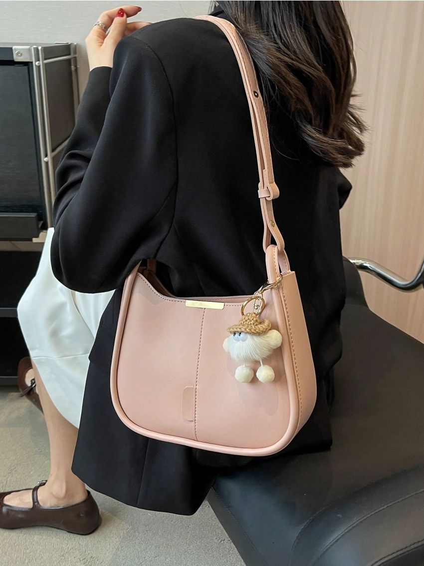 Small Hobo Bag Stitch Detail Metal Decor For Daily