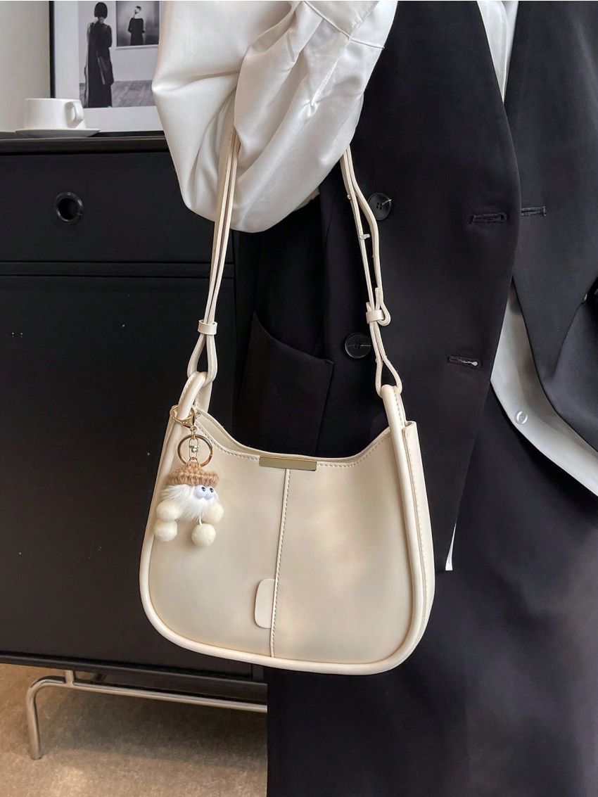 Small Hobo Bag Stitch Detail Metal Decor For Daily