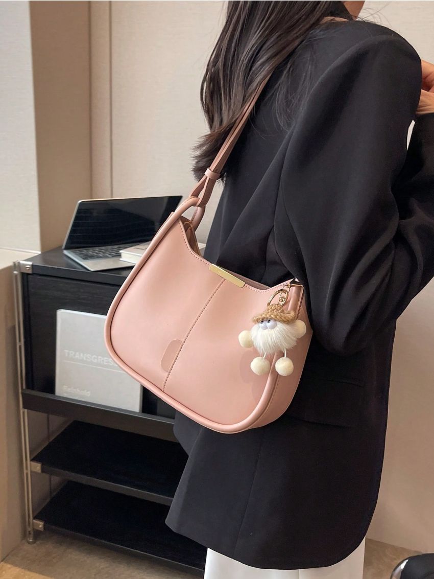 Small Hobo Bag Stitch Detail Metal Decor For Daily