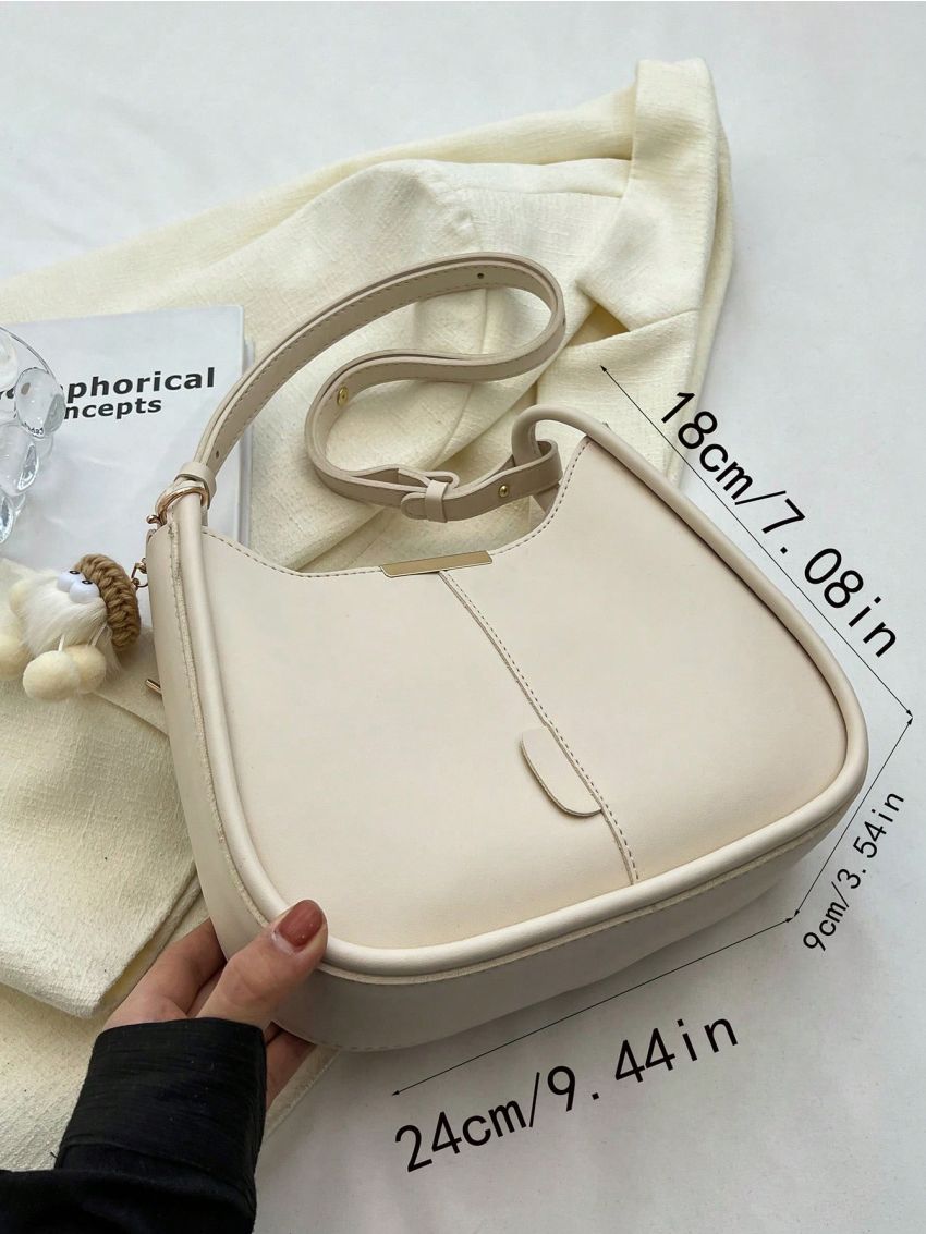 Small Hobo Bag Stitch Detail Metal Decor For Daily