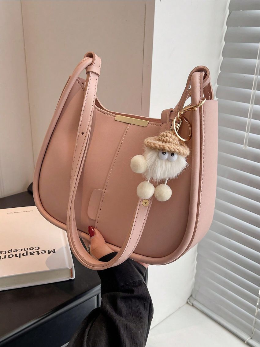 Small Hobo Bag Stitch Detail Metal Decor For Daily