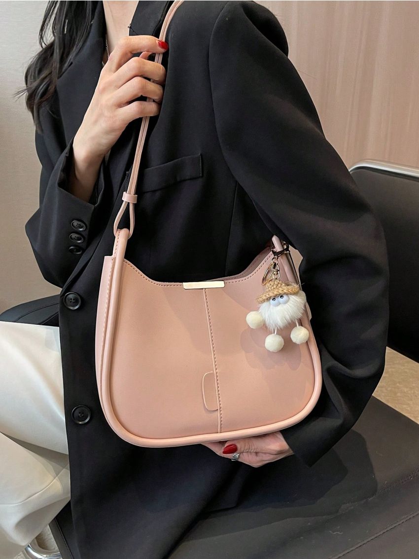 Small Hobo Bag Stitch Detail Metal Decor For Daily