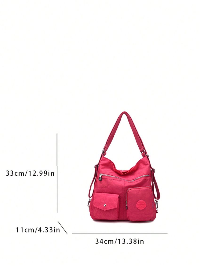 Medium Hobo Bag Pocket Front Adjustable Strap For Daily