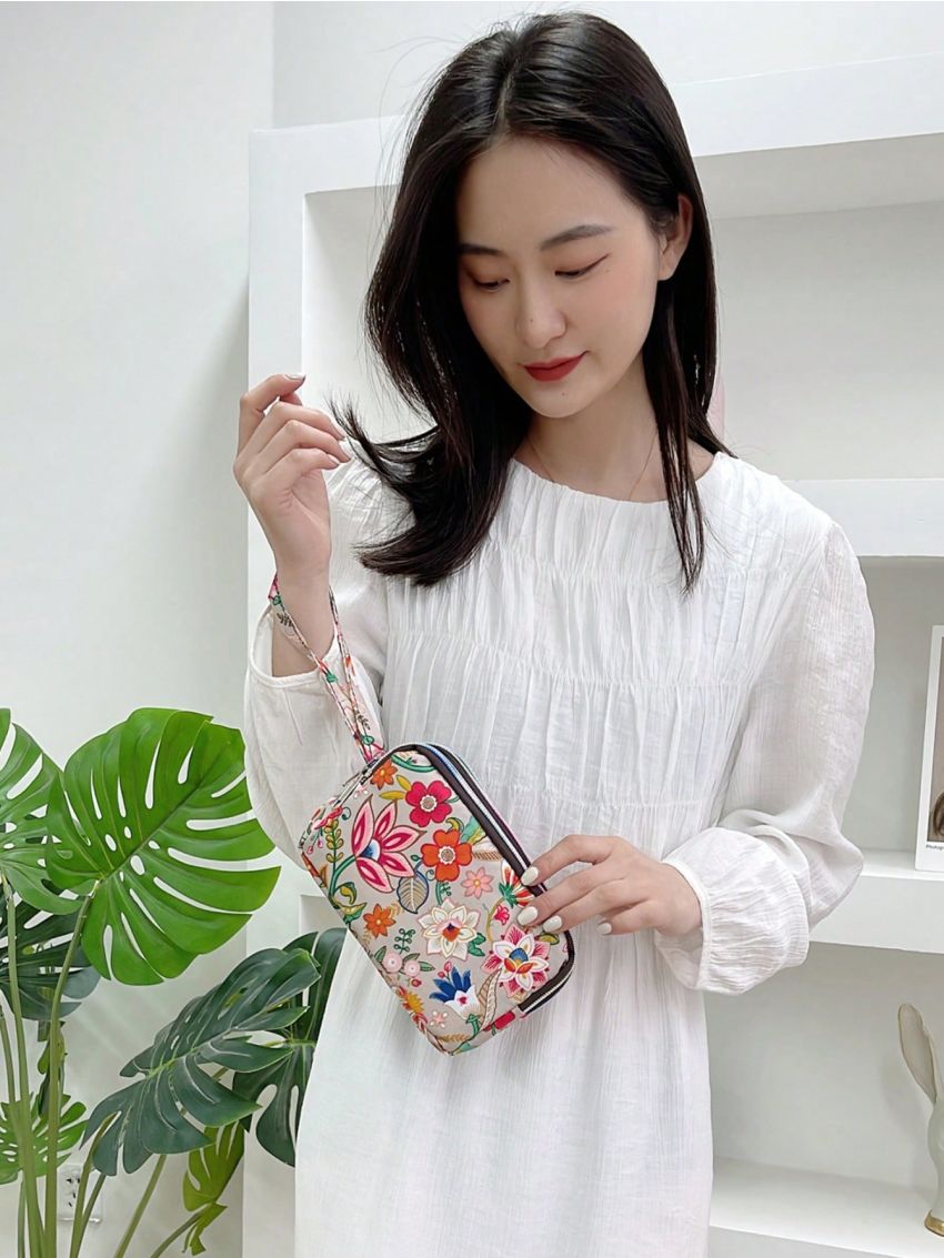 Mini Floral Pattern Phone Wallet For Daily