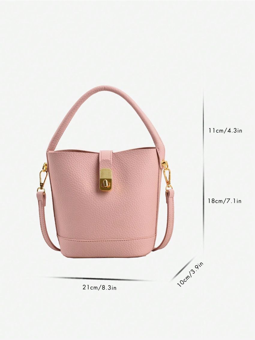 Litchi Embossed Bucket Bag Baby Pink Top Handle For Daily