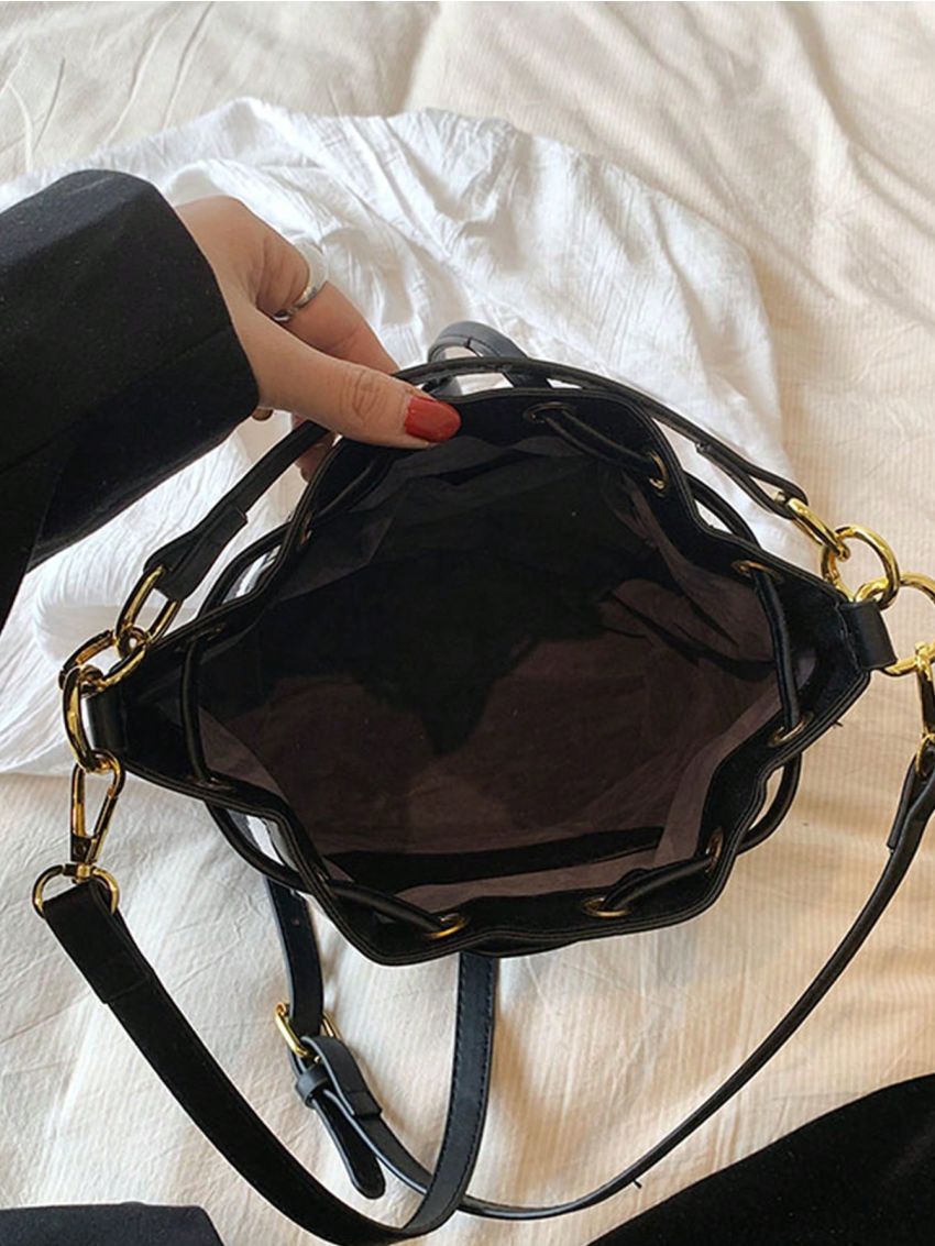 Small Bucket Bag Cow Print Drawstring Top Handle For Daily