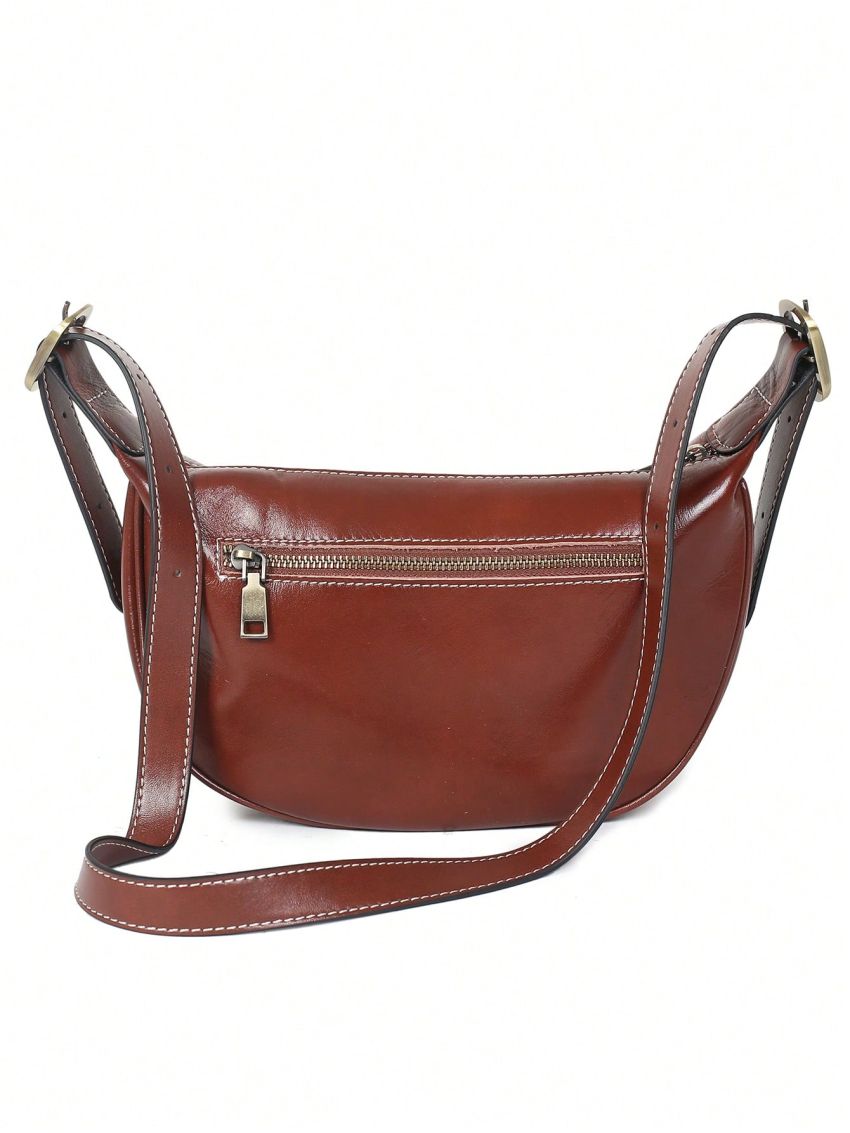 Medium Hobo Bag Burgundy Minimalist Genuine Leather For Work