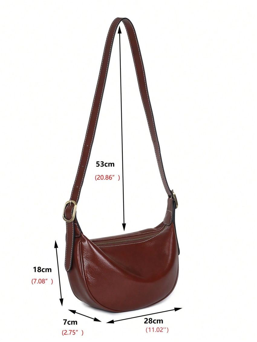 Medium Hobo Bag Burgundy Minimalist Genuine Leather For Work