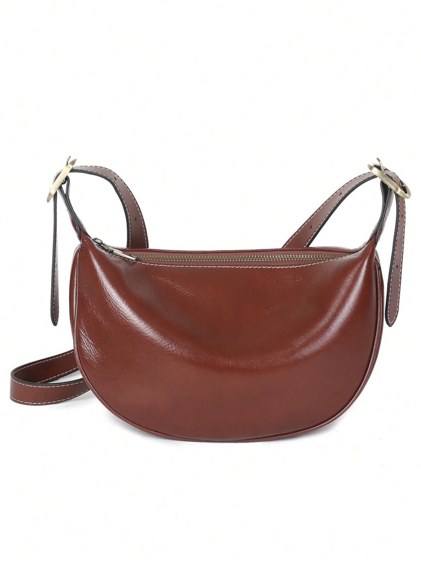 Medium Hobo Bag Burgundy Minimalist Genuine Leather For Work