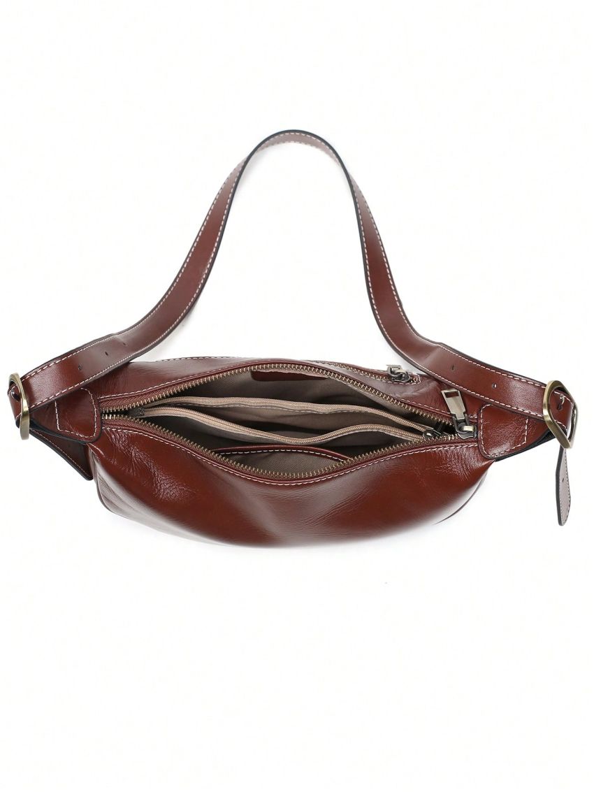 Medium Hobo Bag Burgundy Minimalist Genuine Leather For Work
