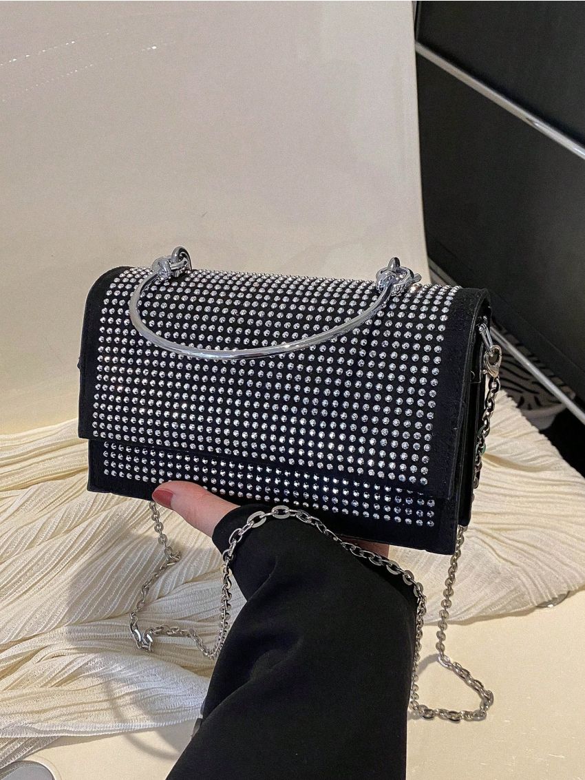 Mini Square Bag Studded Decor Top Handle Chain Strap