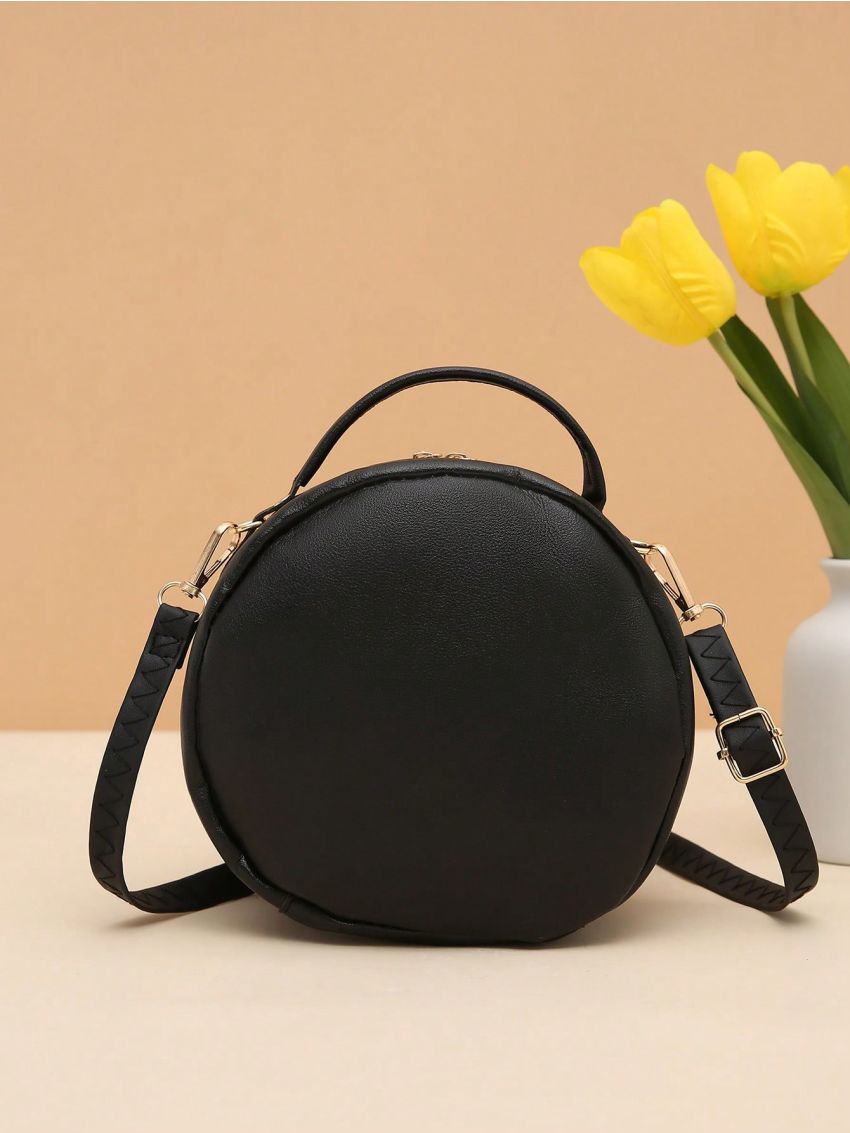 Mini Circle Bag Quilted Metal Decor Top Handle For Daily