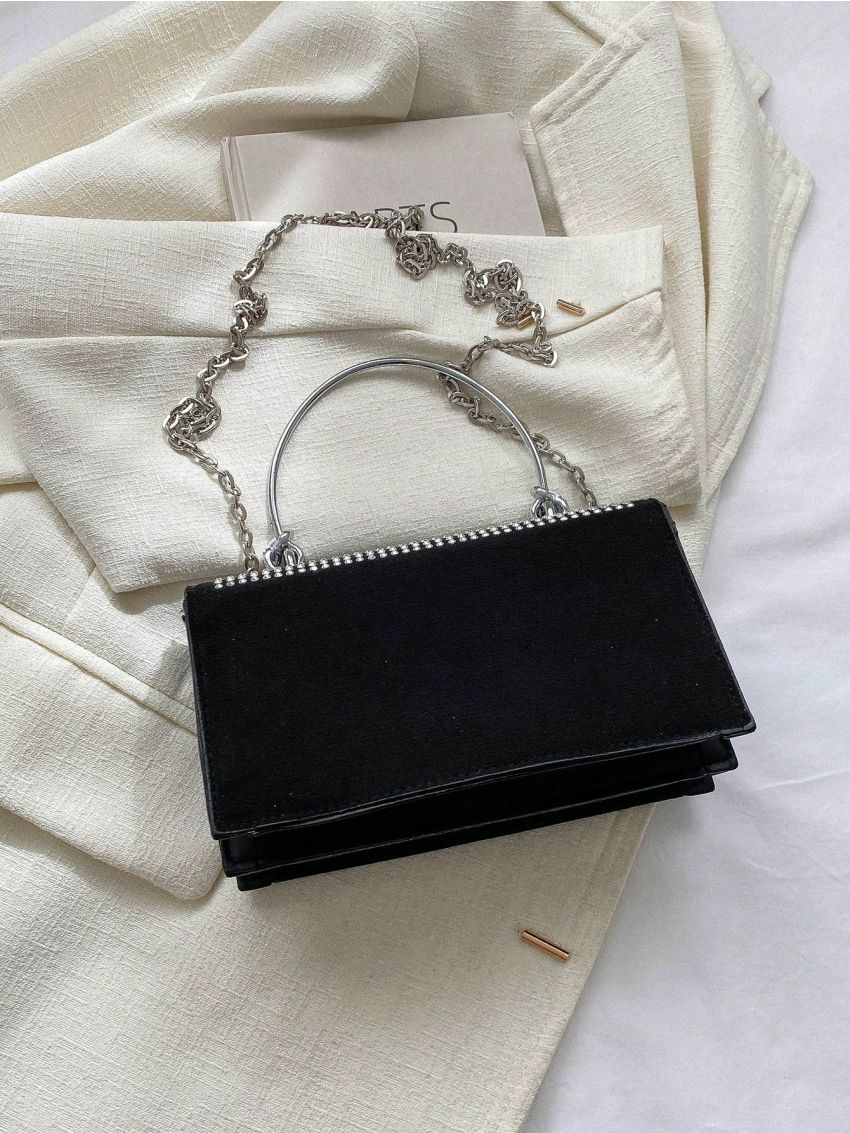 Mini Square Bag Black Studded Flap Top Handle