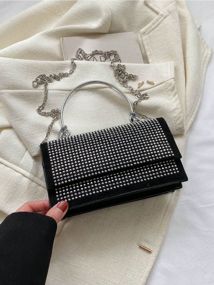 Mini Square Bag Black Studded Flap Top Handle