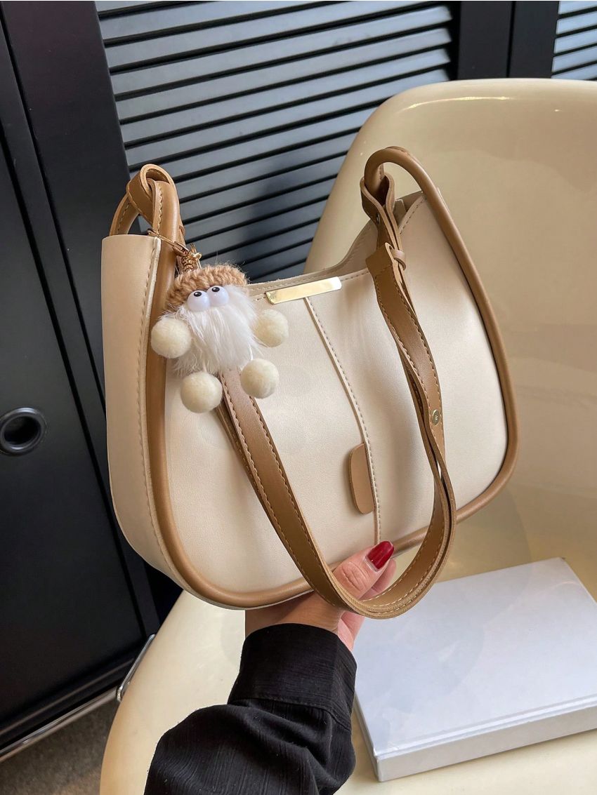 Small Square Bag Colorblock Stitch Detail Top Handle For Daily