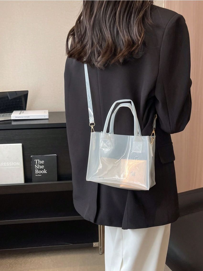 Mini Square Bag Clear PVC Double Handle For Daily