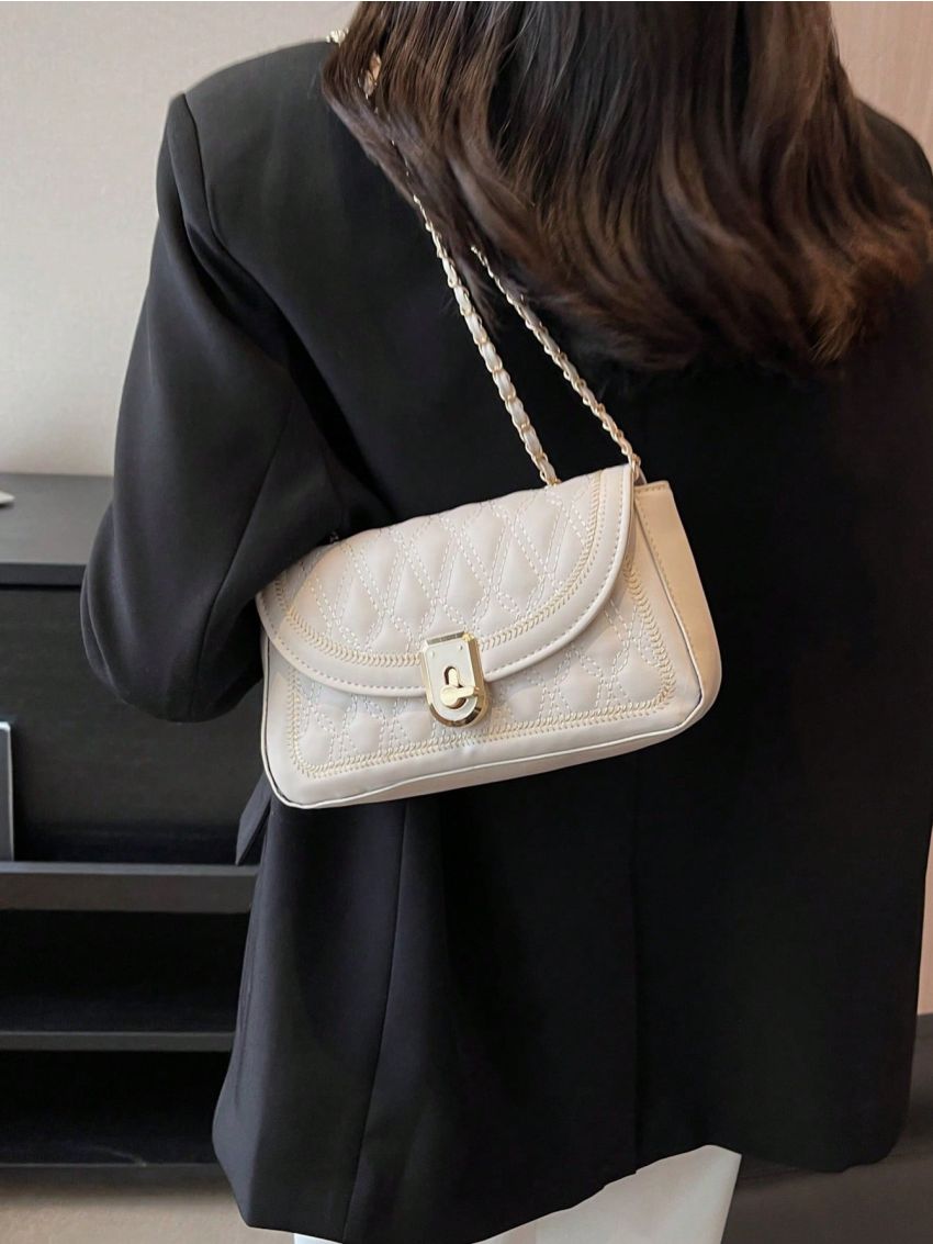 PU Square Bag Turn-lock Chain