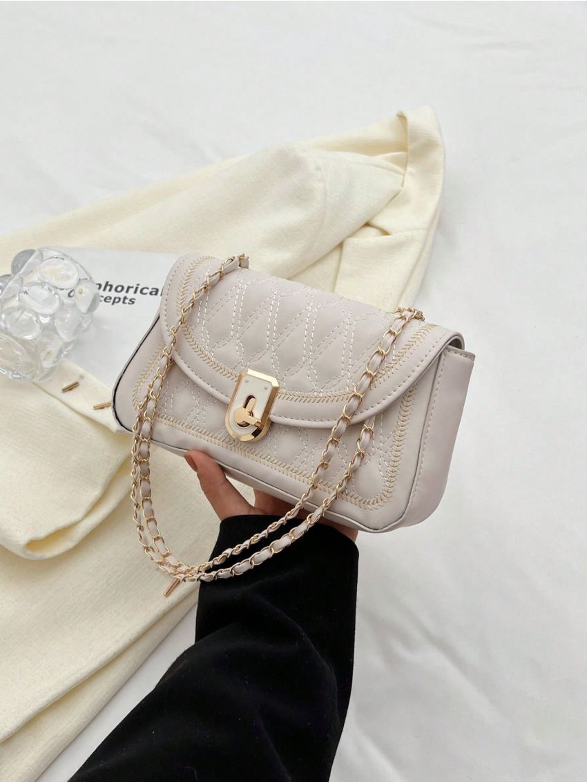 Small Square Bag Stitch Detail Chain Strap For Daily