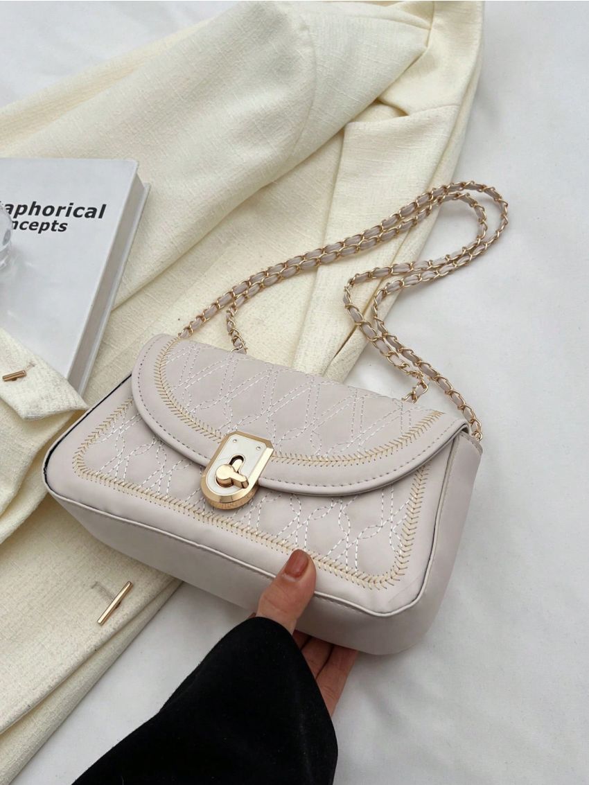 Small Square Bag Stitch Detail Chain Strap For Daily