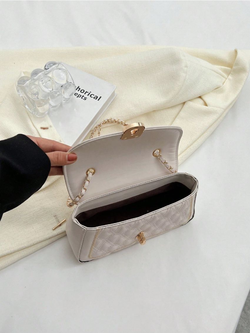 Small Square Bag Stitch Detail Chain Strap For Daily