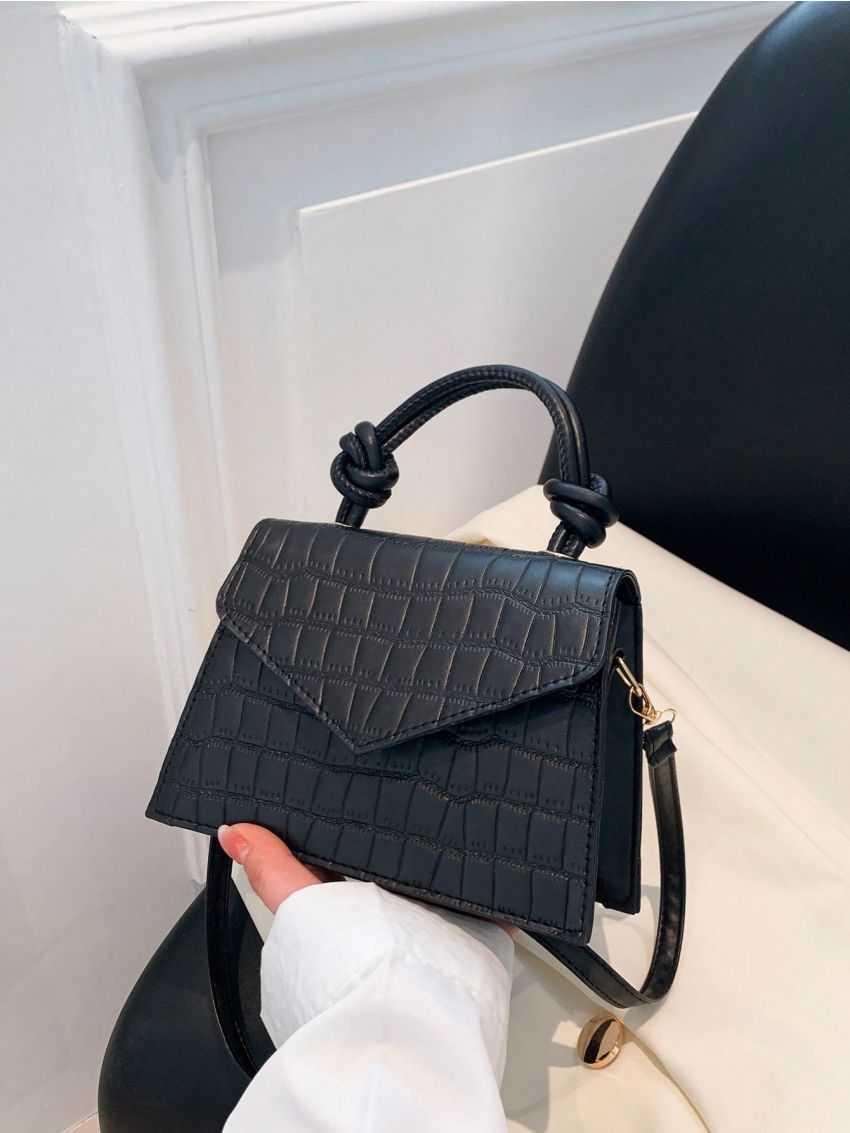 Mini Square Bag Crocodile Embossed Flap PU