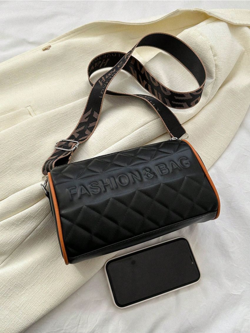 White Bucket Bag Letter & Quilted Detail With Zipper PU